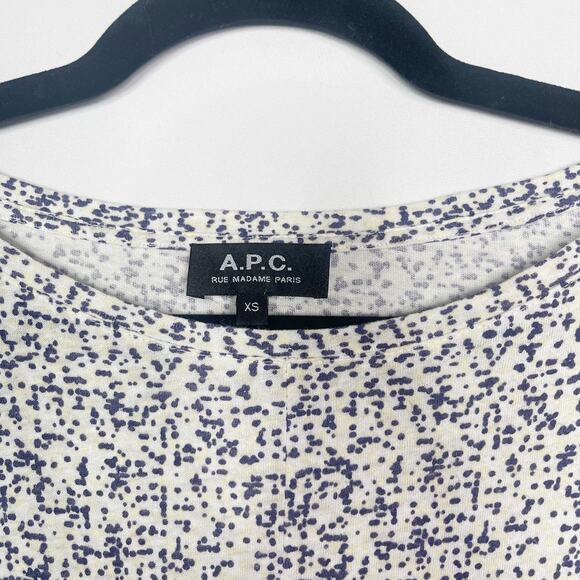 APC Womens XS White Blue Cream Printed Tie Waist Cotton Linen Dress Long Sleeve - Picture 9 of 11